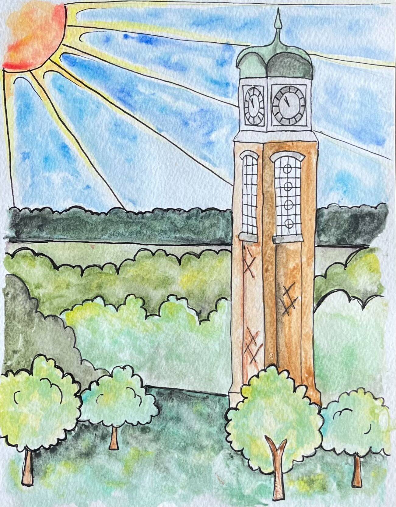 Watercolored Clock Tower
